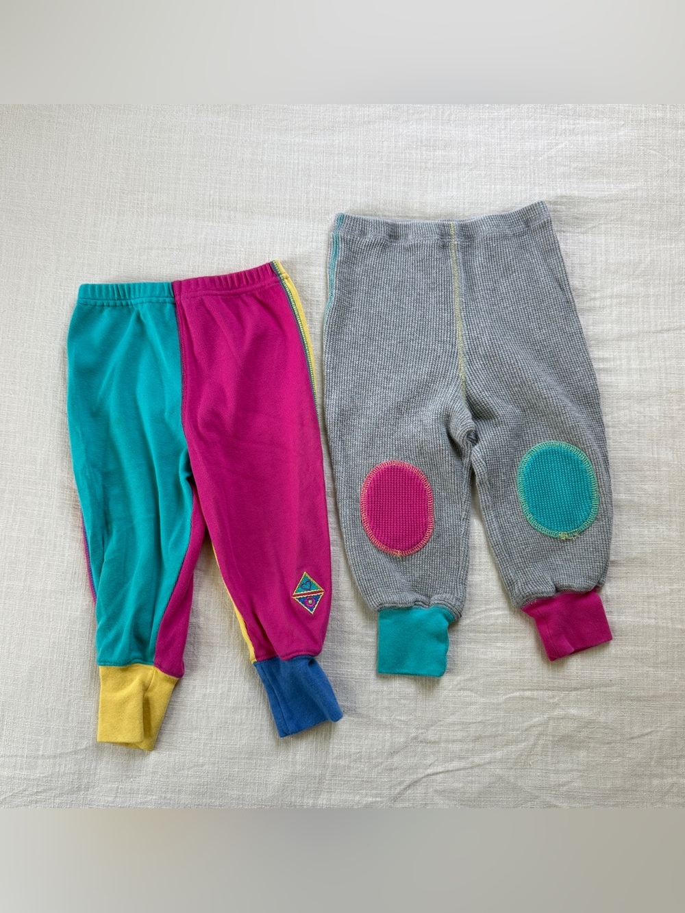 Vintage 90s Gymboree Baby Pants 2-Pair Lot Colorblock Knee Patch XS 9-18M